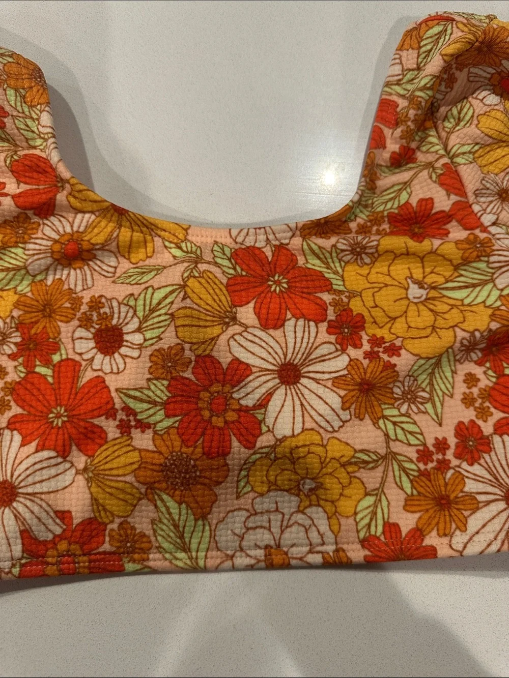 Floral Two-Piece Swim Set in Orange, Yellow & Cream